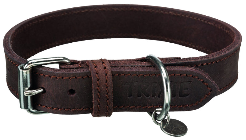 19005 Rustic fatleather collar, S-M: 34-40 cm/25 mm, dark brown