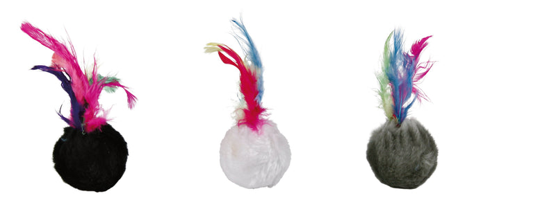 4126 100 plush balls with bell/feather, diam. 4 cm