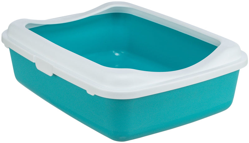 40180 Classic cat litter tray, with rim, 37 - 15 - 47 cm, petrol/white